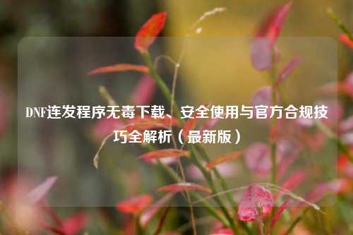DNF连发程序无毒下载、安全使用与官方合规技巧全解析(最新版)