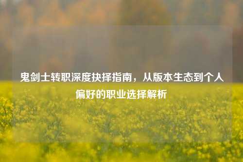 鬼剑士转职深度抉择指南,从版本生态到个人偏好的职业选择解析